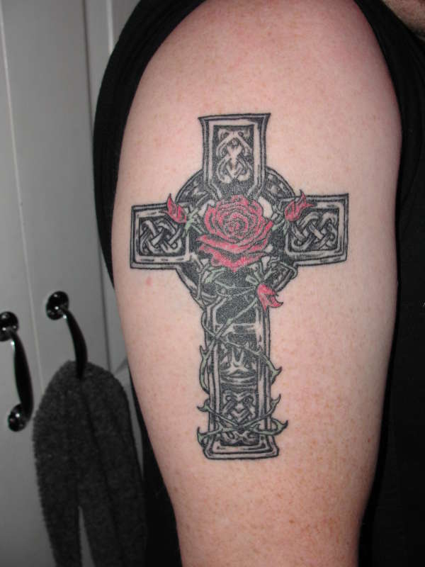 Celtic Cross And Rose Tattoo