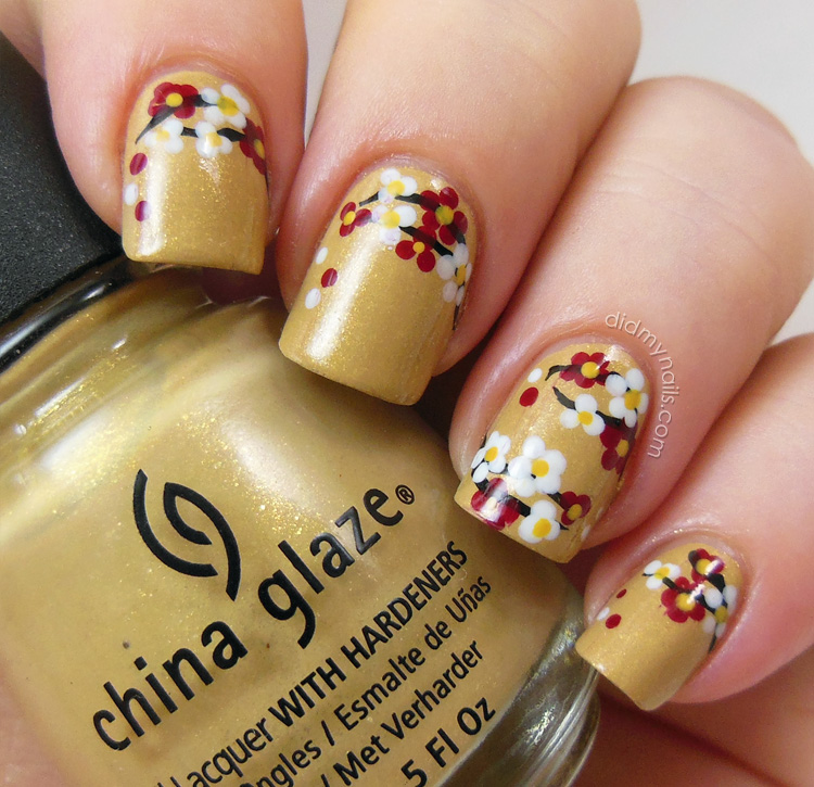 Chinese New Year flower nail art