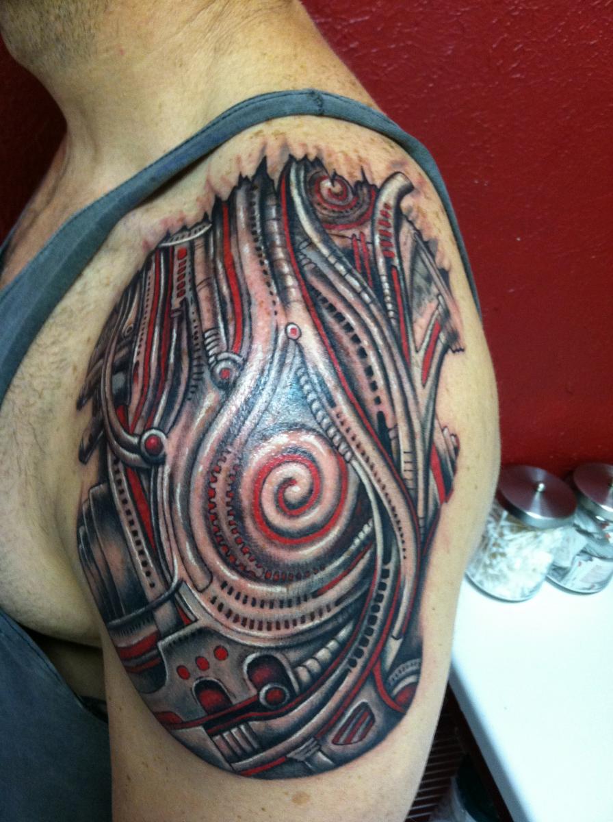 Dallas Tattoo Artist Kayden DiGiovanni  Skin art gallery Biomechanical shoulder