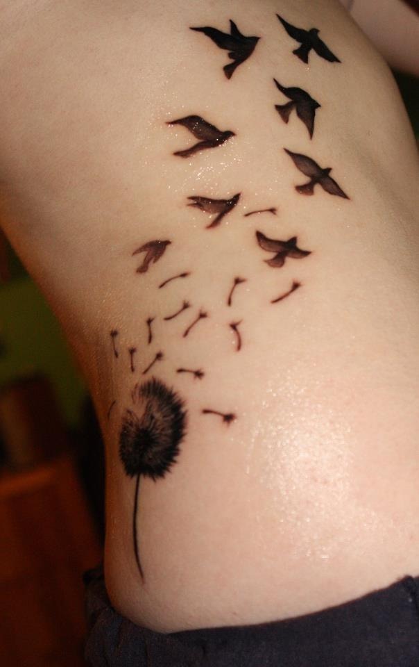 Dandelion Bird Tattoo on Stomach