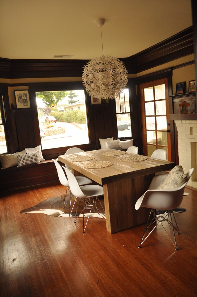 Fair Wood Table home interior design San Diego Transitional chunky wooden table contrast cowhide craftsman house