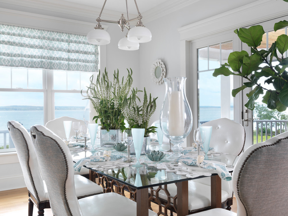 Handsome-Glass-Table-home-designing-tips-Beach-Style-Dining-Room-Providence