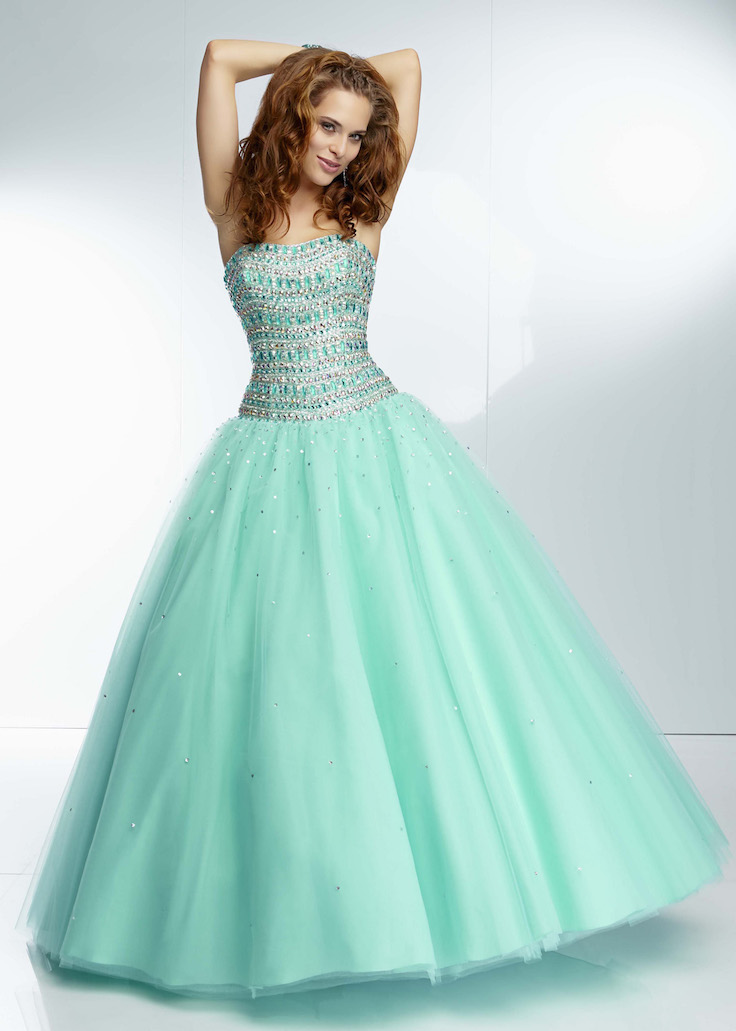 Hot Sale Aqua Mori Lee Beaded Prom Dress 2015
