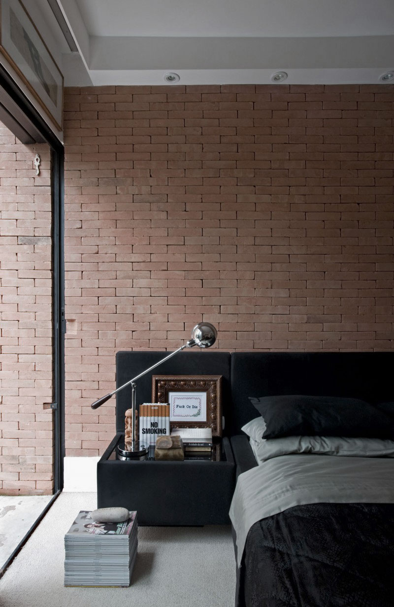 Industrial Contemporary Bedroom Design Ideas with Brick Wall