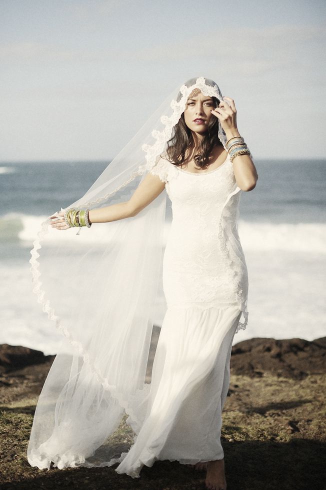 Lace wedding dress and veil by Grace loves lace perfect for the boho luxe beach woodland