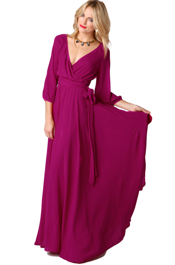 Long Sleeve Hot Pink Maxi Dress