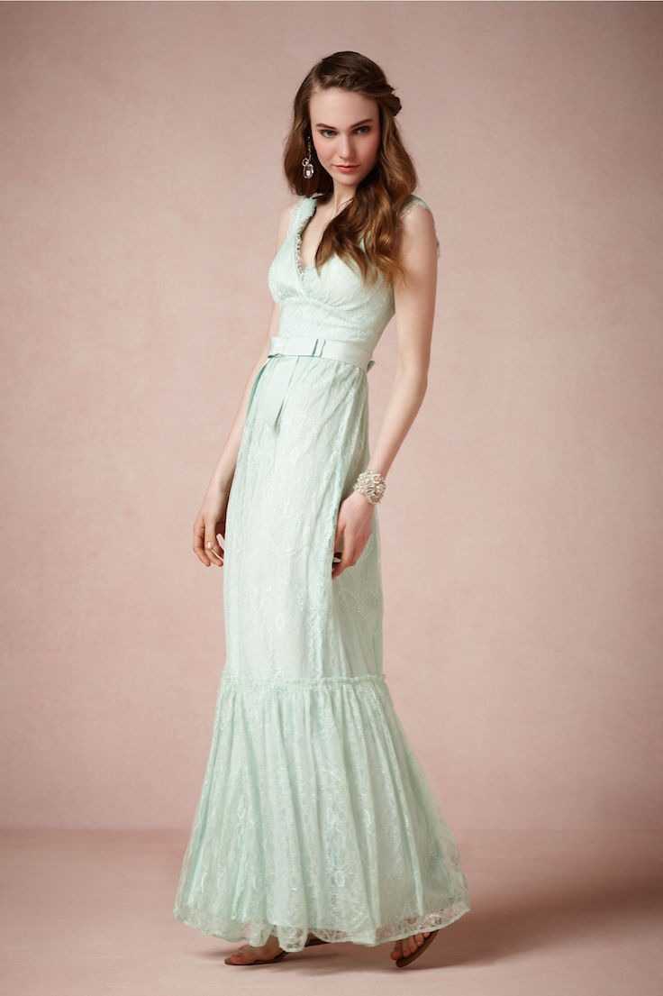 Pastel aqua lace wedding dress by bhldn |