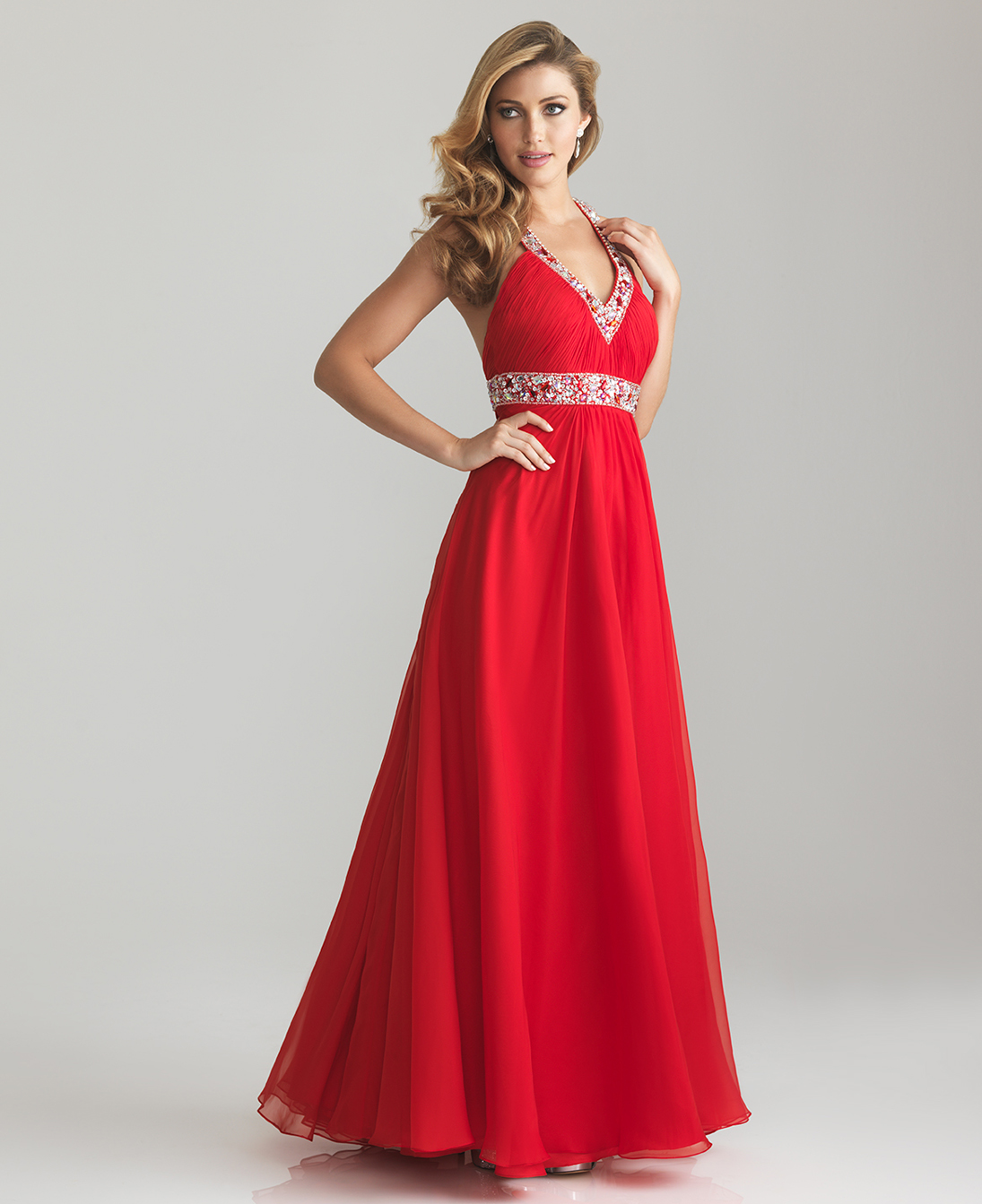 Red Chiffon Beaded Empire Waist Halter Dress Happy Sexy Red Prom Dresses Ideas
