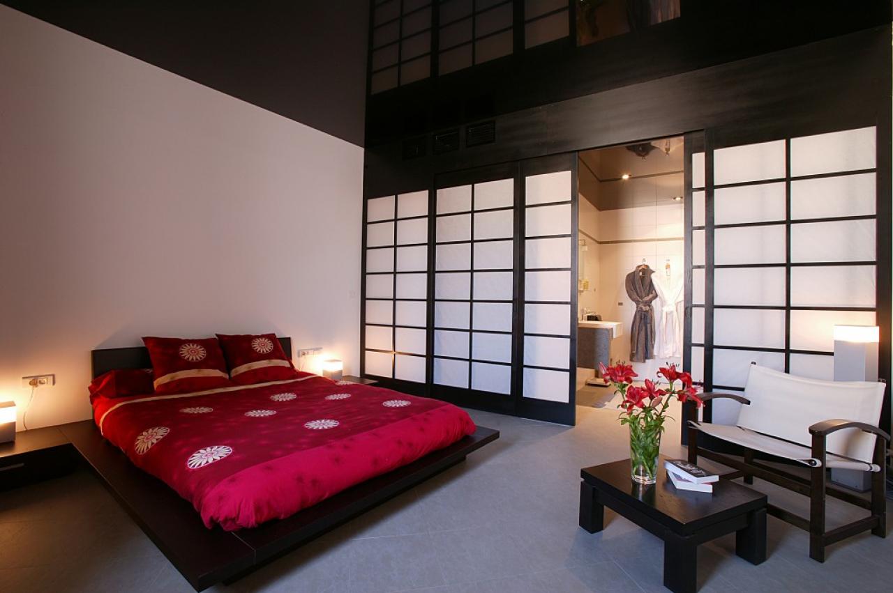 Romantic Red Asian Themed Bedroom