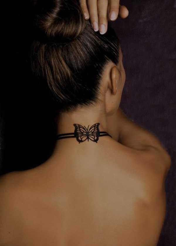 Small Butterfly Tattoo on neck