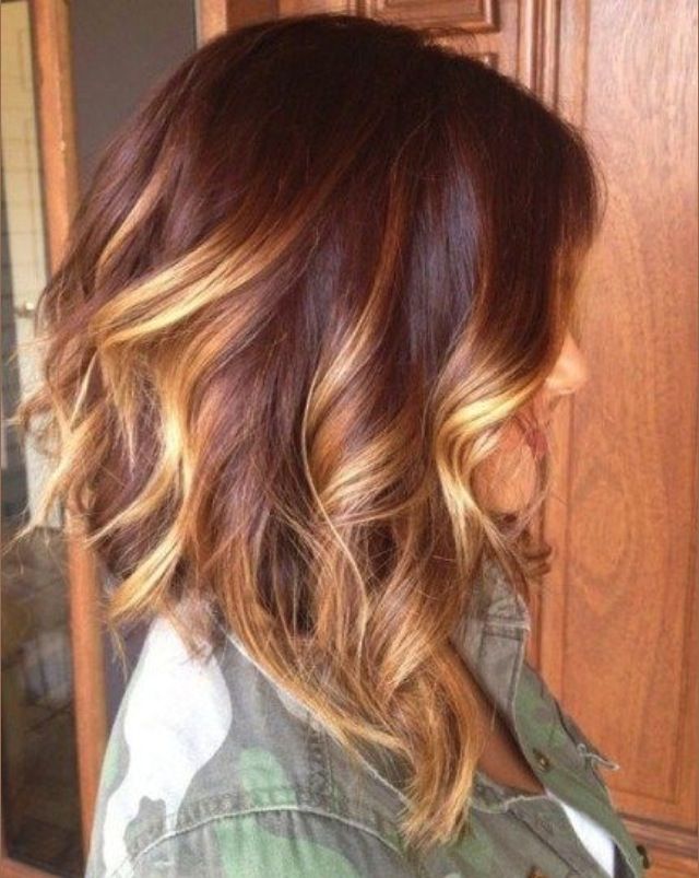 Soft Wavy Red to Blonde Ombre Bob Haircut for Medium Length Hair