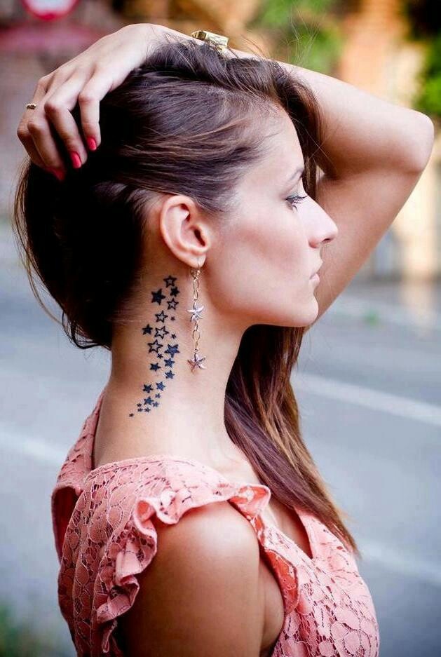 Star Tattoo Design near Neck and Ears