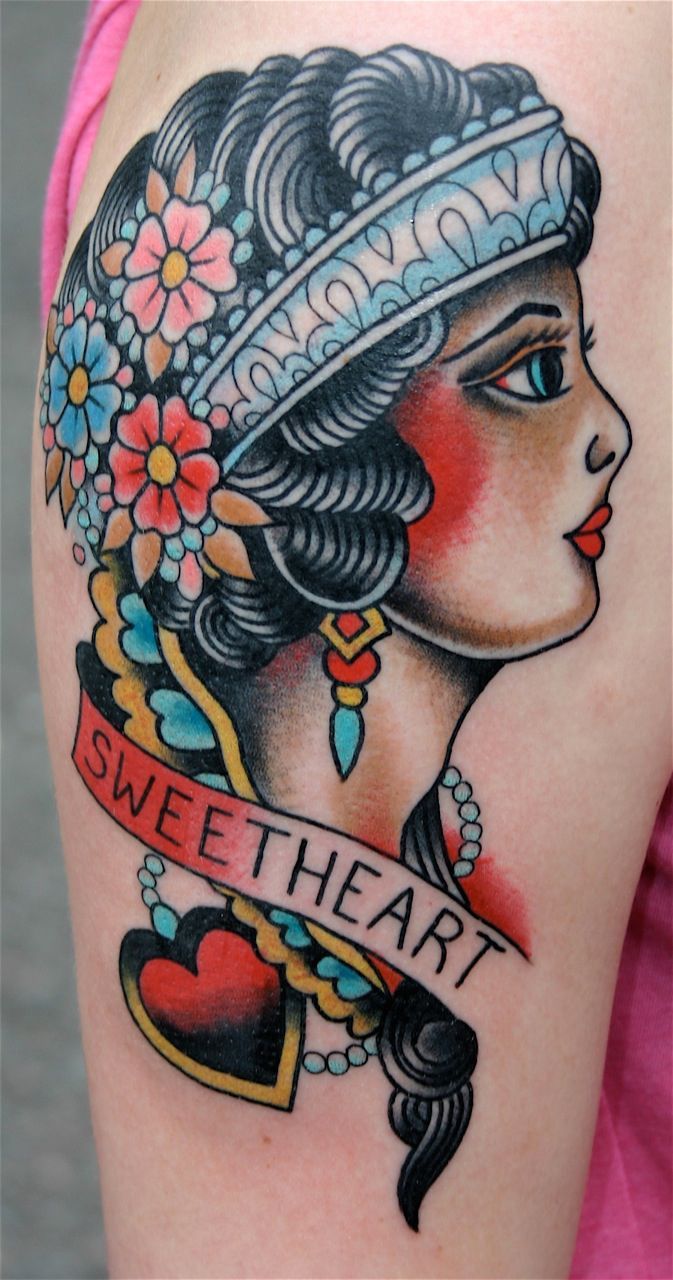 Sweet Heart Traditional Tattoo On Biceps