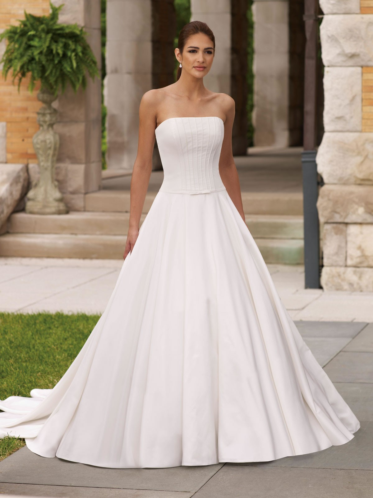 Taffeta Strapless Finely pin tucked Bodice Ball Gown Wedding Dress