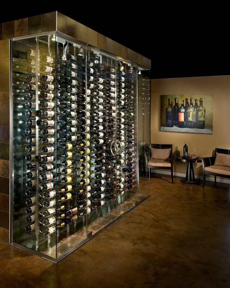 Transparent Glass Wine Bottle Shelved Design Storage For The Modern Design Ideas Design