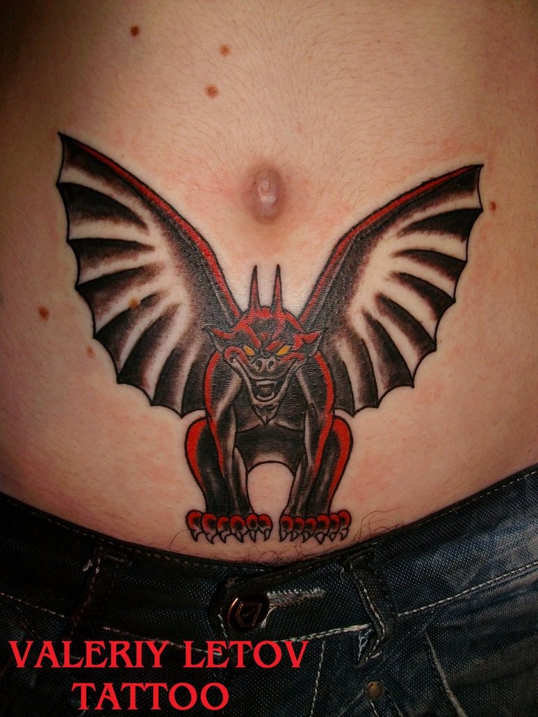 black_red_gargoyle_tattoo_on_stomach_by_valeriy_letov