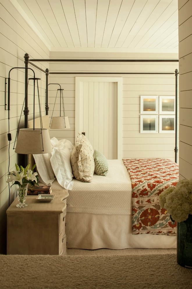 cool-bedroom-designs-for-small-rooms-with-wooden-siding-wooden-bedside-table-hanging-bulb-lamps-simple-rustic-style-bedroom-for-traditional-bedroom-remodel