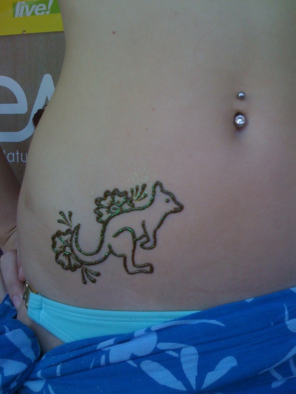 henna-kangaroo-and-flowers-tattoo-on-stomach