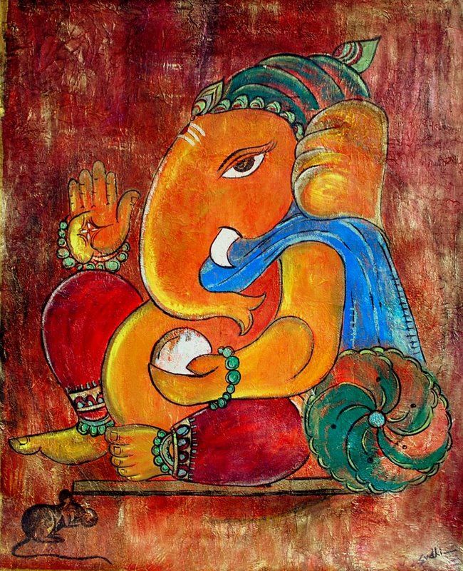 lord ganesha painting acrylic on canvas