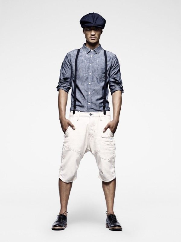 men's summer fashion suspenders + shorts + driver's cap