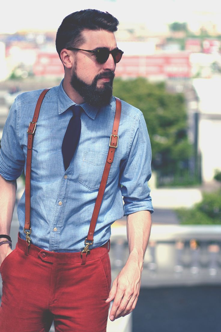 mens suspenders fashion with sunglass