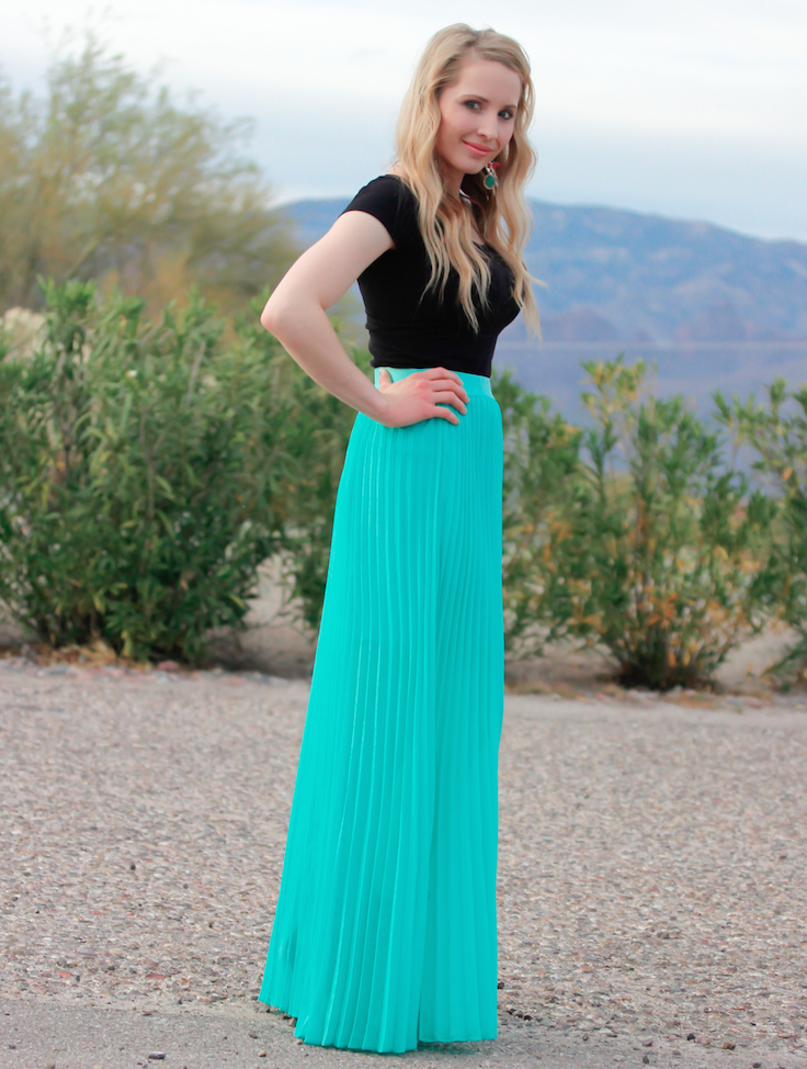 mint pleated maxi skirt spring 2015 trend