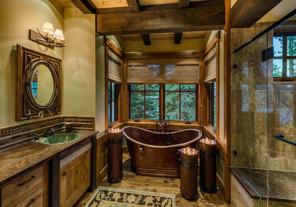 mountain rustic bathroom design copper bathtub for home improvement