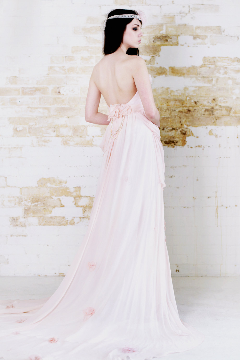 pastel pink wedding dress low open back