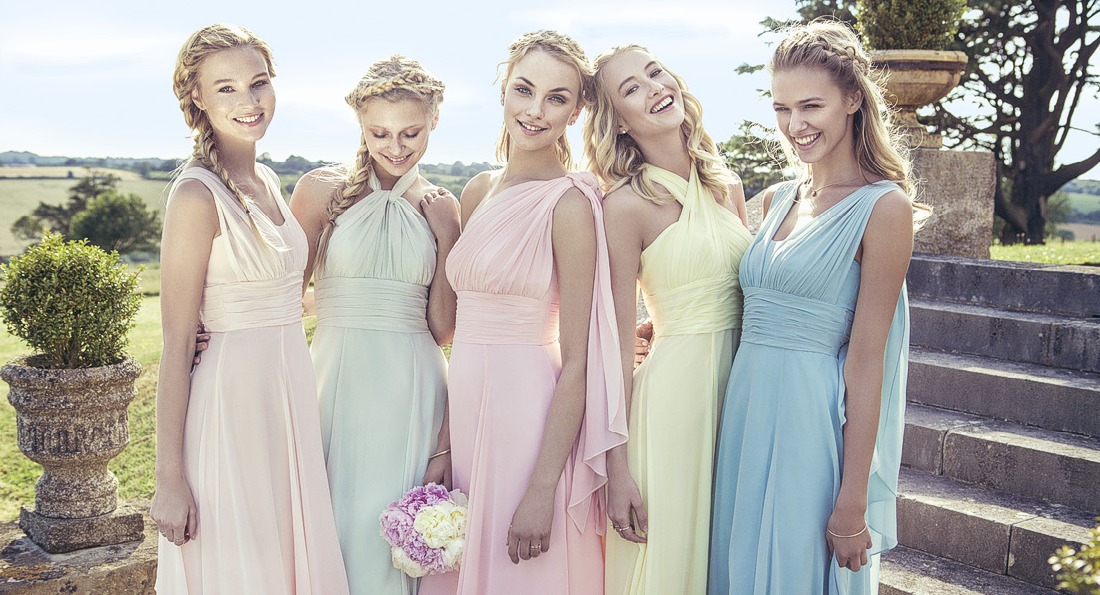 rainbow pastel bridesmaid dresses