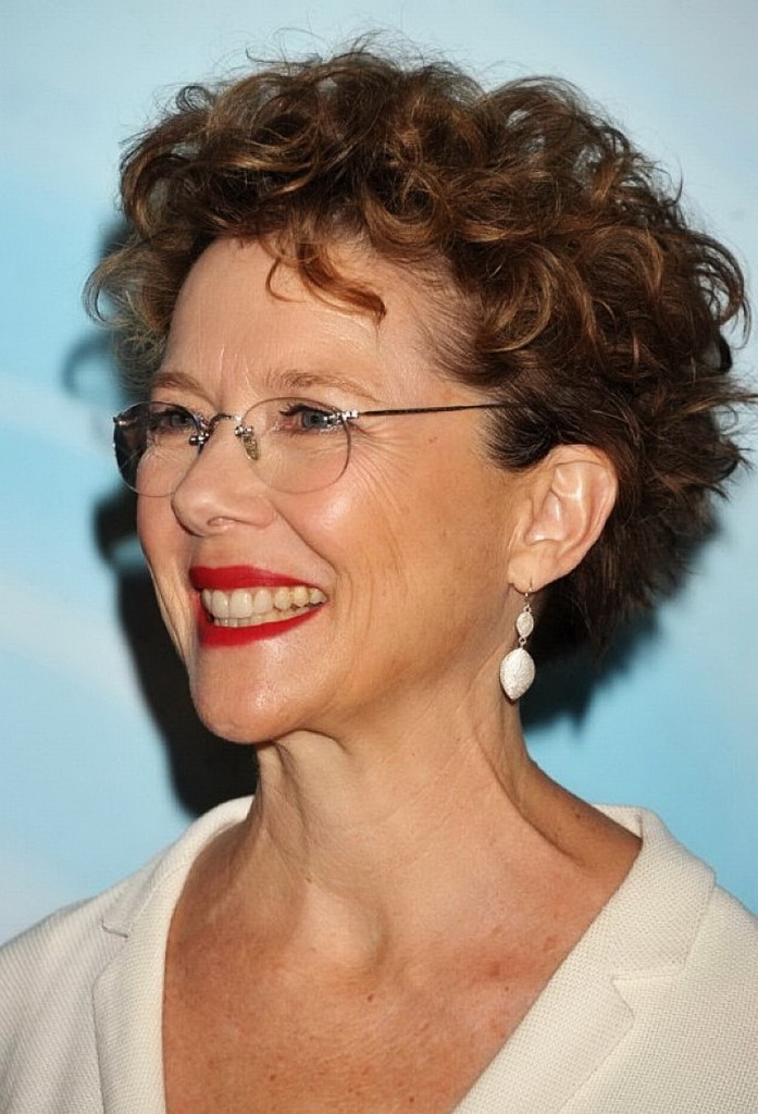 short hair curly hairstyles for women over 50 with glasses