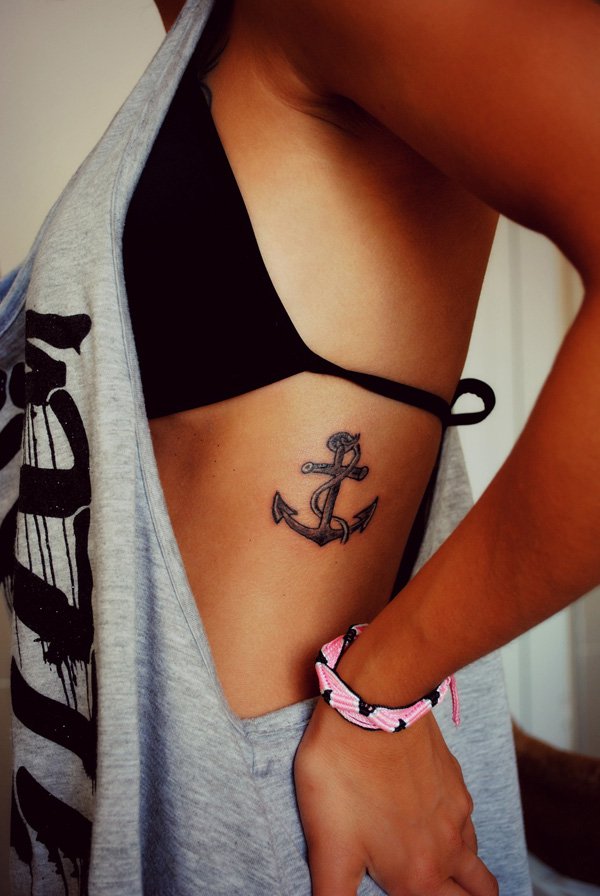 small anchor rib tattoo for girls
