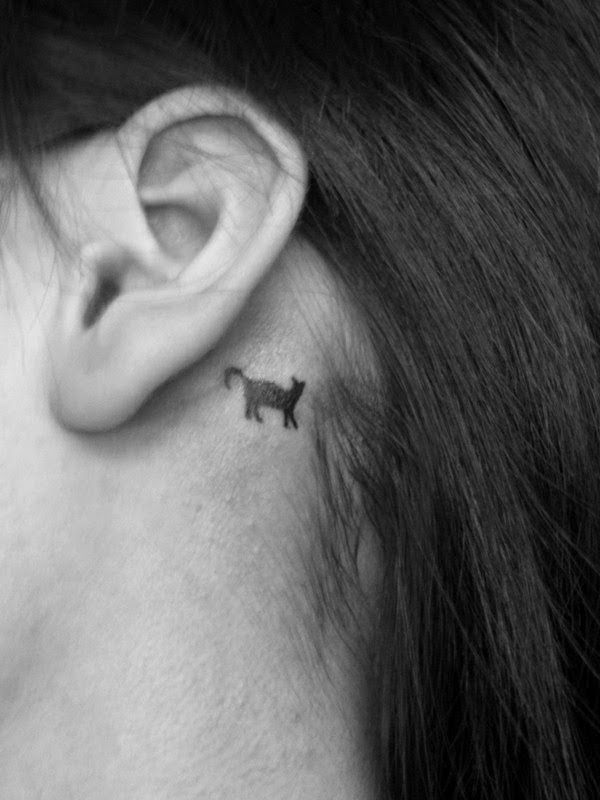 cat small tattoo behind ear