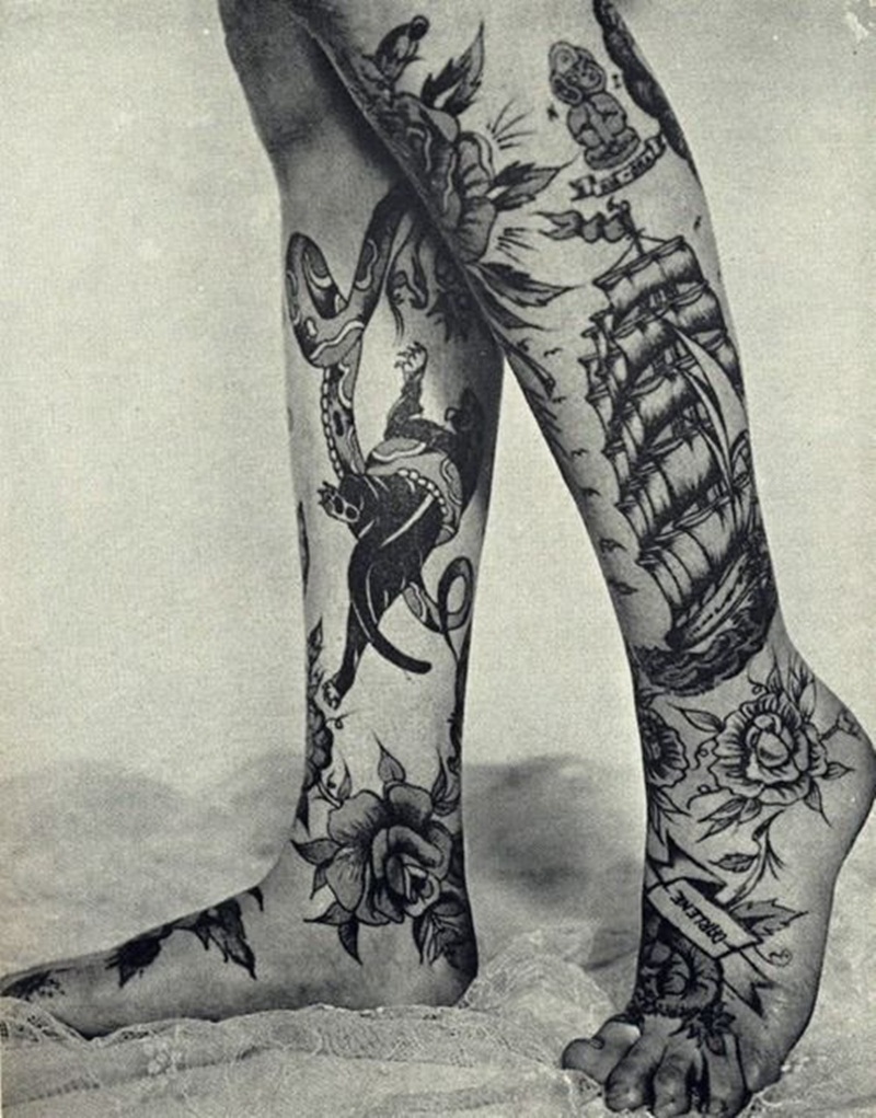 traditional tattoo on leg