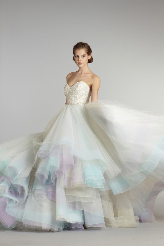 wedding dress colorful pastels skirt tule lace
