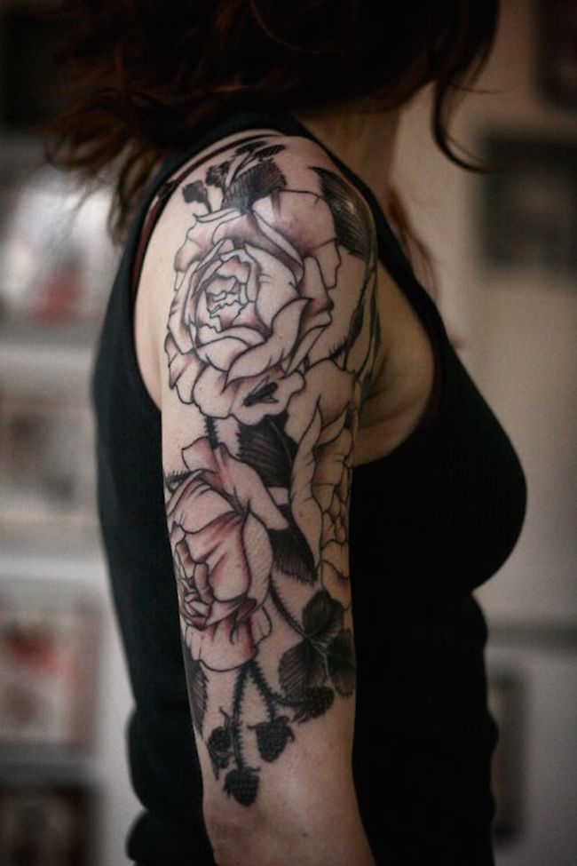 A Roses Sleeve Tattoo Idea for Women