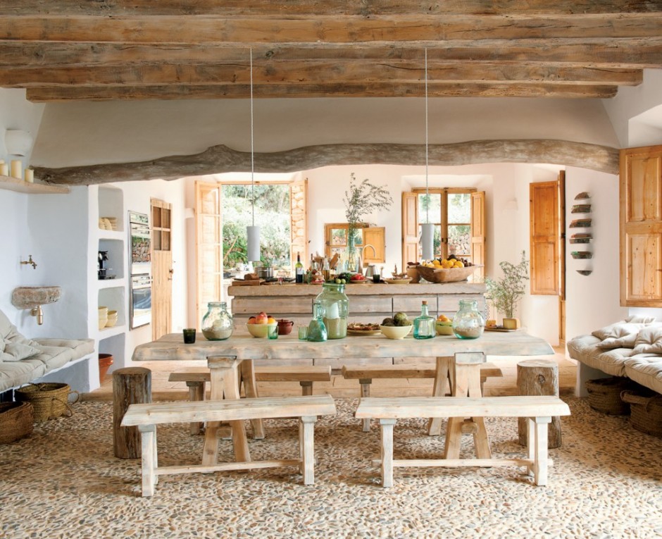 Adorable Rustic Dining Room With Beige Wood Furniture