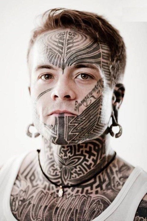 Amazing Tribal Tattoo on Face