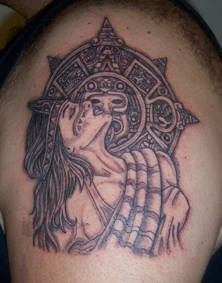 Aztec Girl Tattoo Design On Shoulder