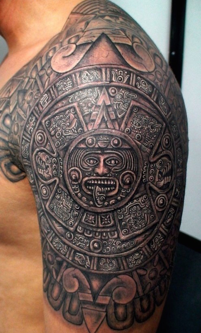 Aztec shoulder tattoo