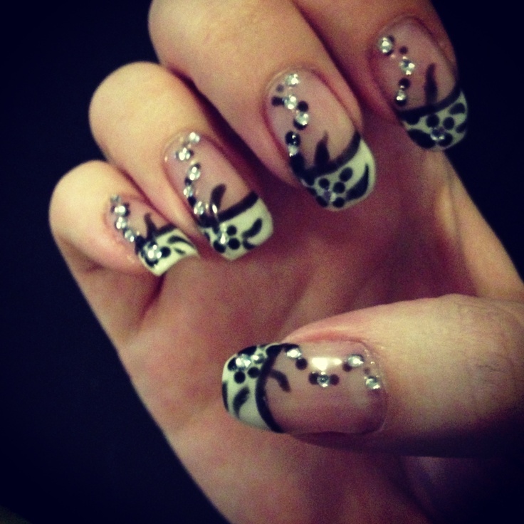 Black and white French gel nail design