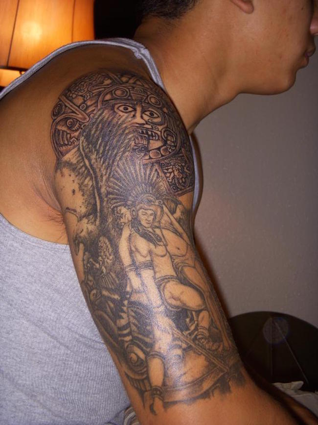 Classic Right Half Sleeve Aztec Tattoo