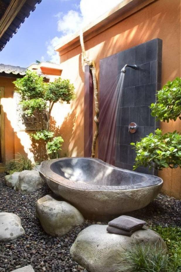 Cool Tropical Bathroom Decor Ideas Using Granite Stone