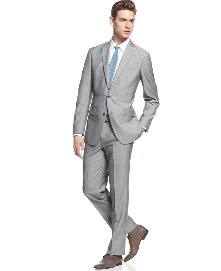 Light Grey Texture Slim Fit - Suits