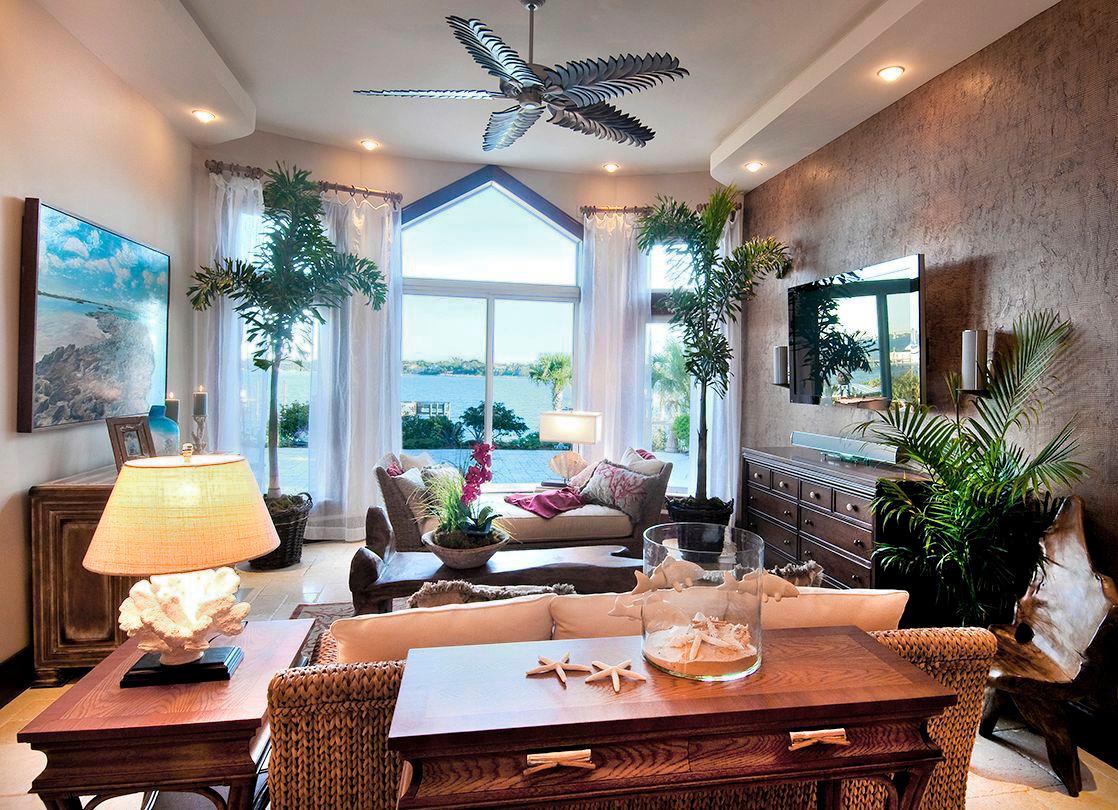 Magnificent Tropical Living Room Interior Design With White