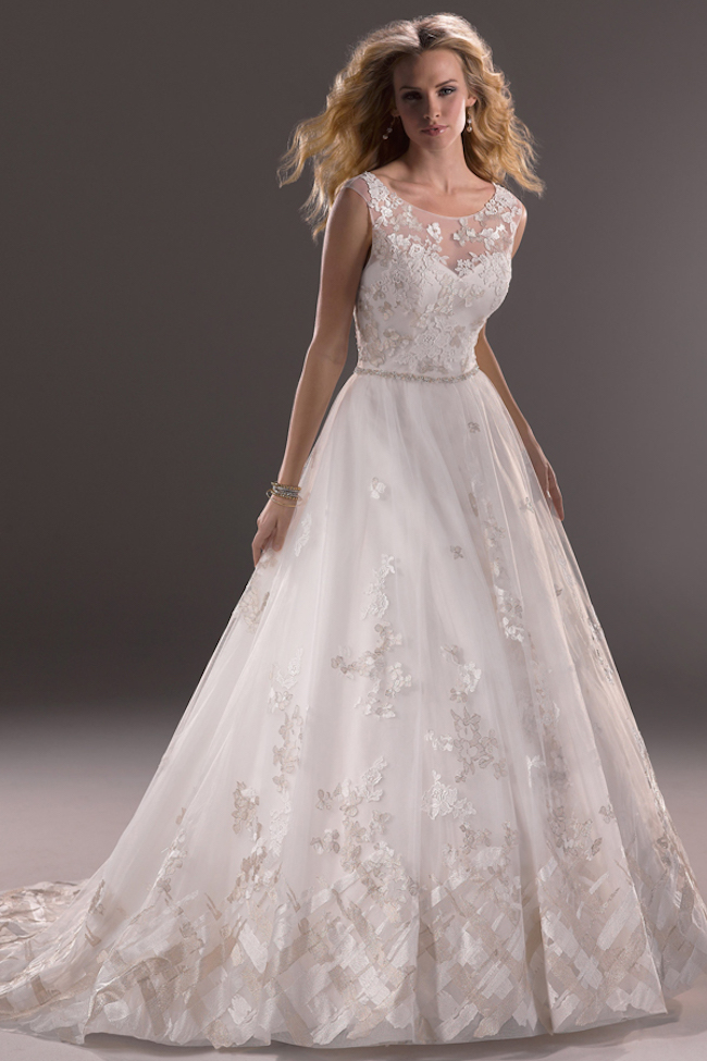 Modest Appliqued Bateau Ball Gown Wedding Dress