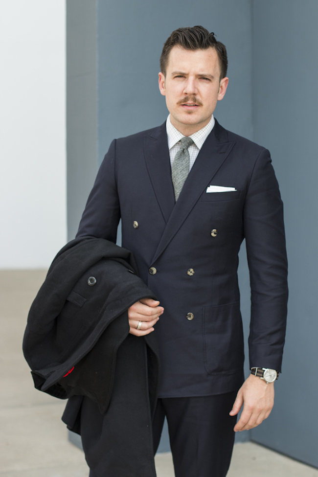 Navy double-breasted suit