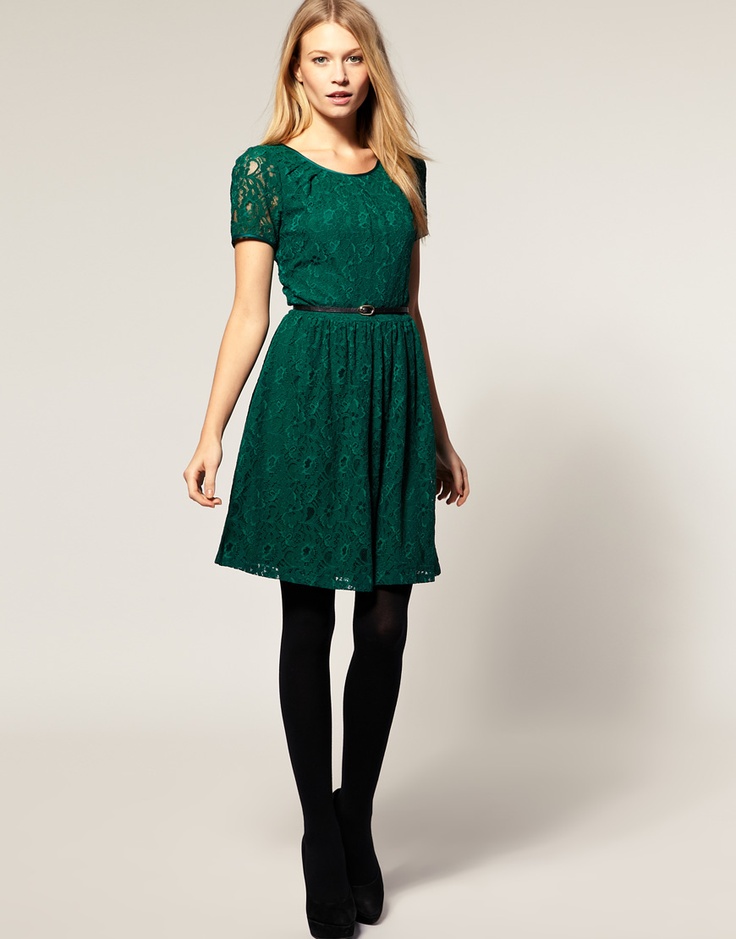 Oasis Colored Lace Dress- Christmas Dress & Black Tights