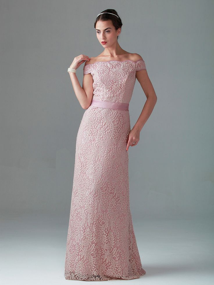 Off the shoulder Lace dress in Barely Pink at knee length for Gwenny
