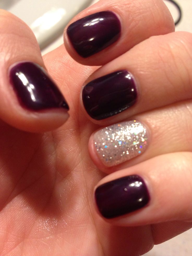 Plum and sparkle gel nails