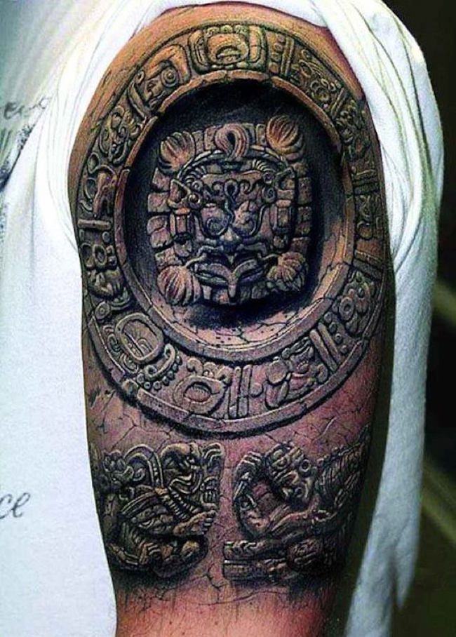Pretty realistic Aztec Sun stone tattoo design